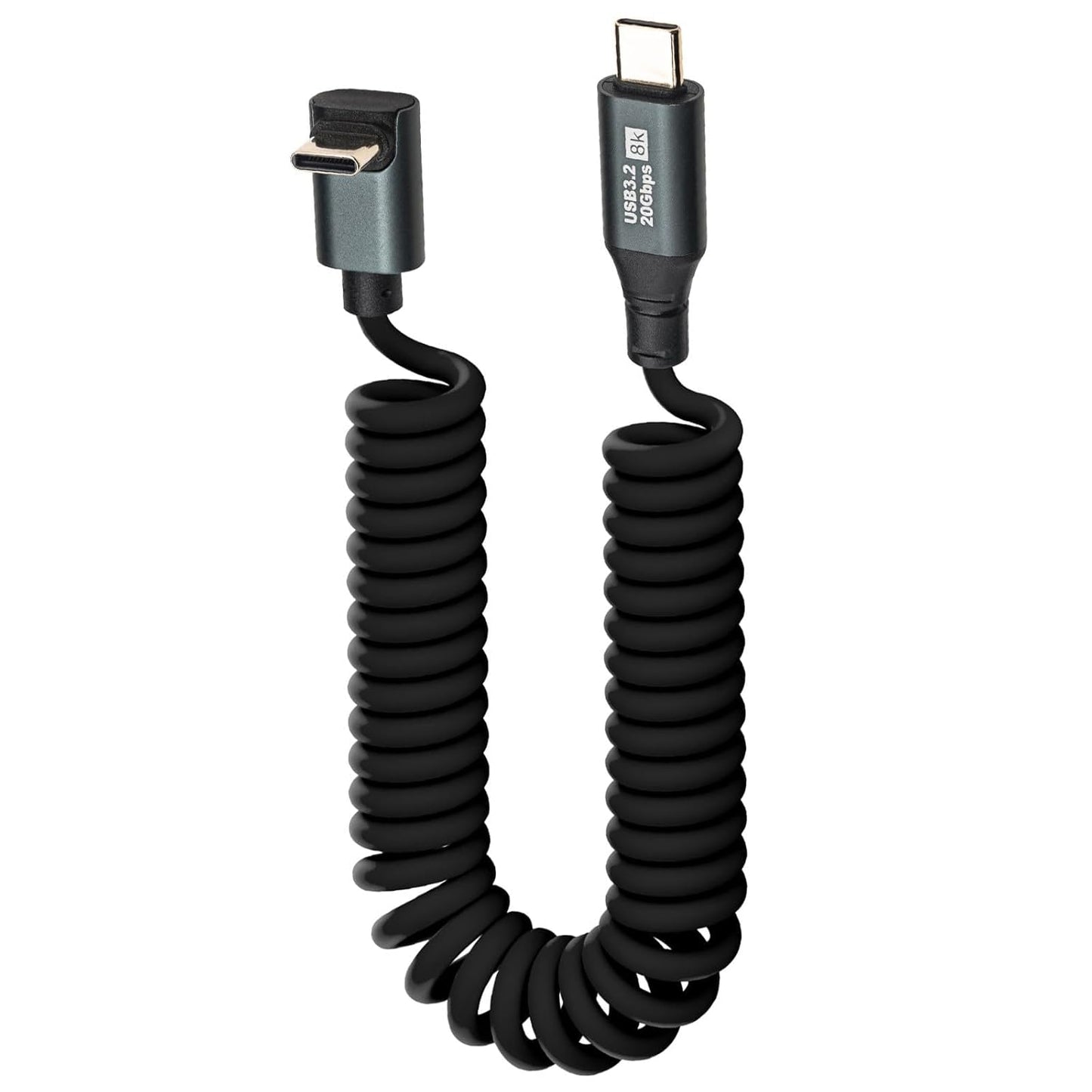 0.5M-1.8M Stretchable USB C Cable,Spring Right AngleType C Cable Fast Charging Coiled USB-C to USB-C Lead for Car,Samsung Galaxy, iPhone 16/15 Series,Google Pixel, Macbook, iPad