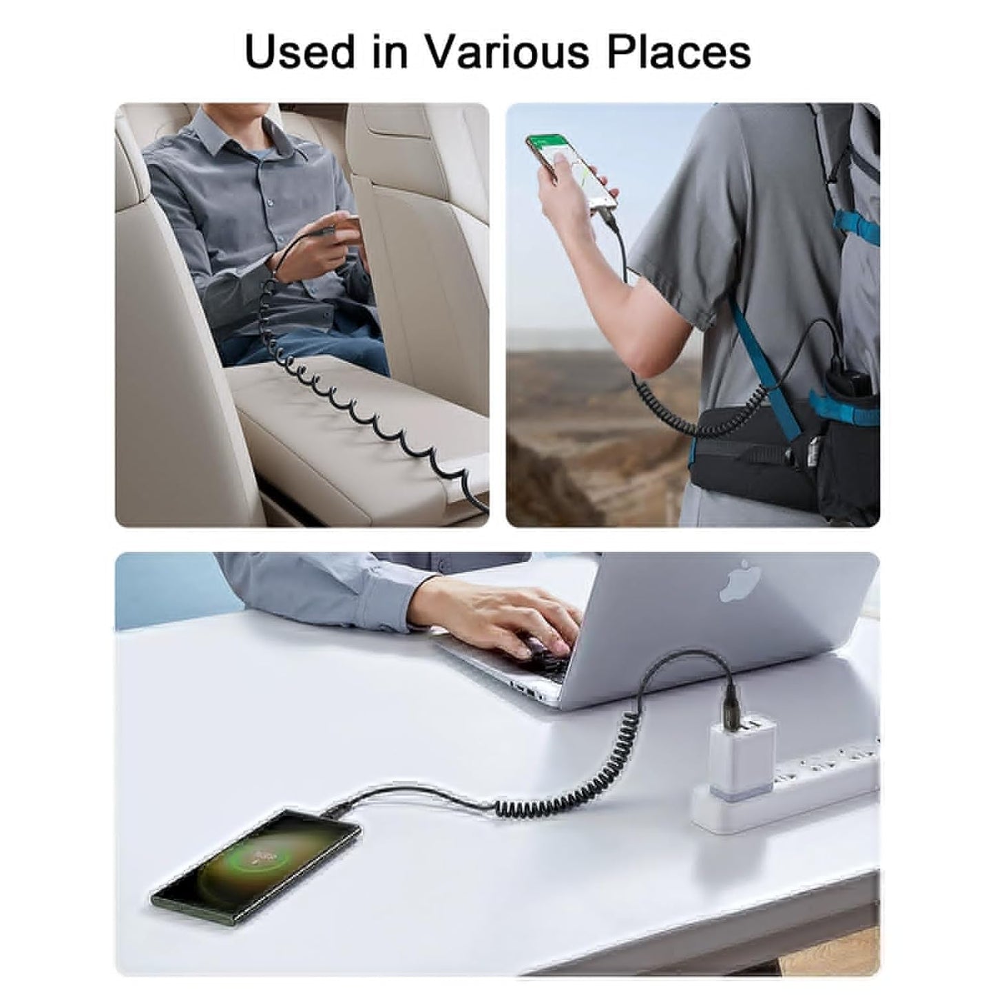 0.5M-1.8M Freely Stretchable USB C Cable,Spring Type C Cable Fast Charging Coiled USB-C to USB-C Lead for Car,Samsung Galaxy, iPhone 16/15 Series,Google Pixel, Macbook, iPad