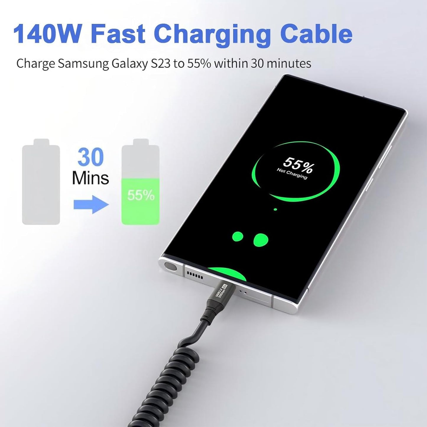 0.5M-1.8M Stretchable USB C Cable,Spring Right AngleType C Cable Fast Charging Coiled USB-C to USB-C Lead for Car,Samsung Galaxy, iPhone 16/15 Series,Google Pixel, Macbook, iPad
