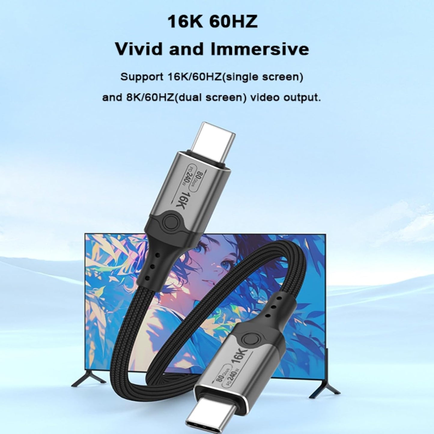 1M 80Gbps Thunderbolt 5 Cable, 240W Fast Charging USB-C to USB-C Cable, Support 120Gbps Bandwidth Boost and 16K Monitor Video Display iPhone 16/15, Thunderbolt 4/3, USB4, USB-C Devices
