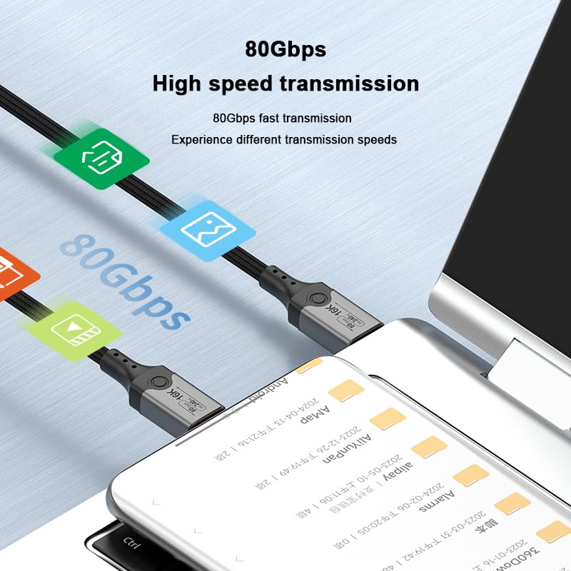 1M 80Gbps Thunderbolt 5 Cable, 240W Fast Charging USB-C to USB-C Cable, Support 120Gbps Bandwidth Boost and 16K Monitor Video Display iPhone 16/15, Thunderbolt 4/3, USB4, USB-C Devices