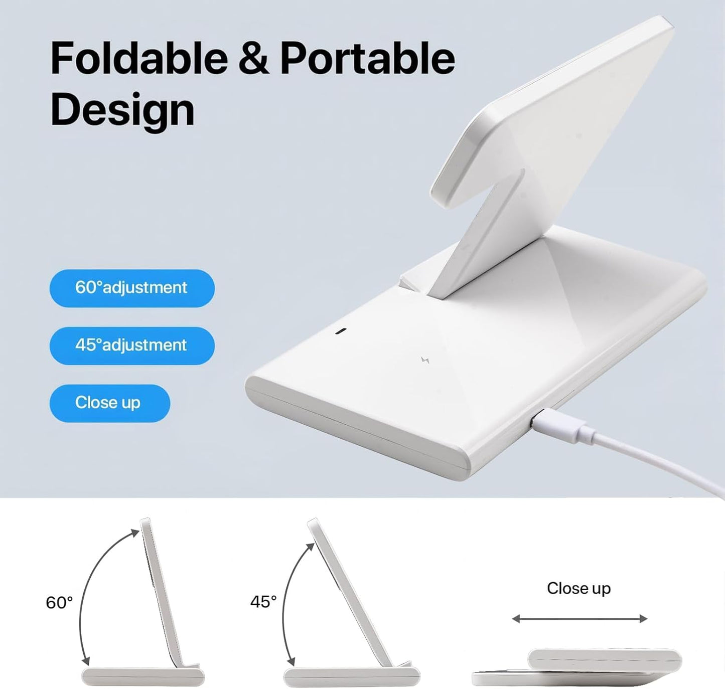 Wireless Charging Station, 3 in 1 15W Wireless Charger Standion for Apple Devices iPhone 15/14/13/12/11/Plus/Pro/Max, Apple Watch 9/8/Ultra/7/6/SE, AirPods 3/2/1/pro (with Charging Cable)