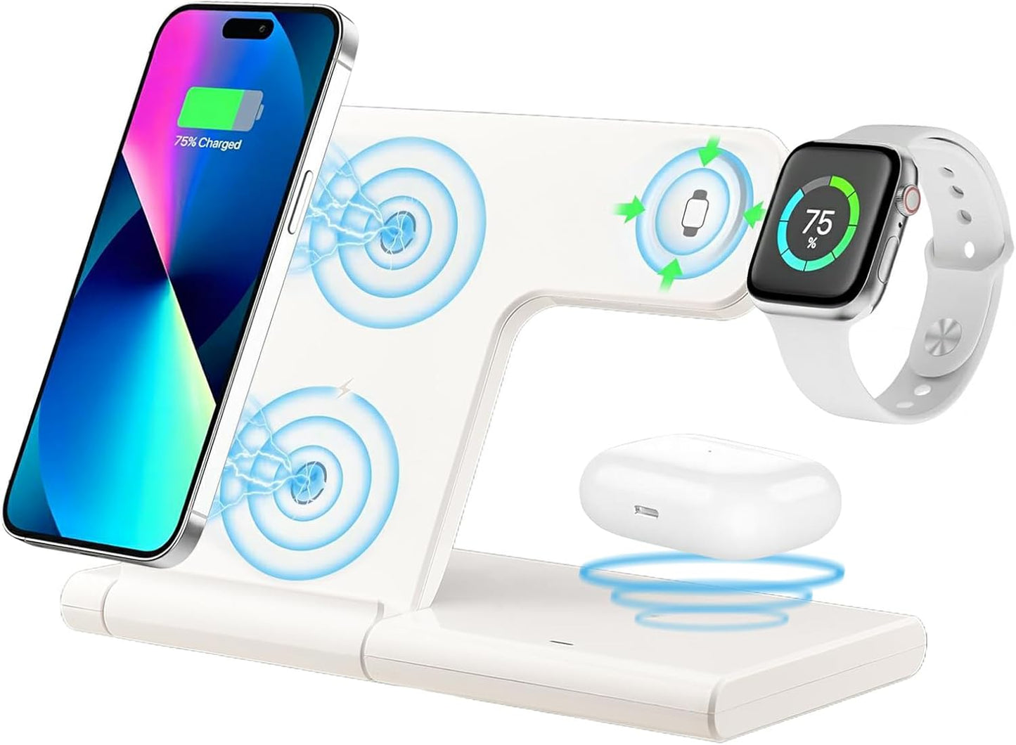 Wireless Charging Station, 3 in 1 15W Wireless Charger Standion for Apple Devices iPhone 15/14/13/12/11/Plus/Pro/Max, Apple Watch 9/8/Ultra/7/6/SE, AirPods 3/2/1/pro (with Charging Cable)