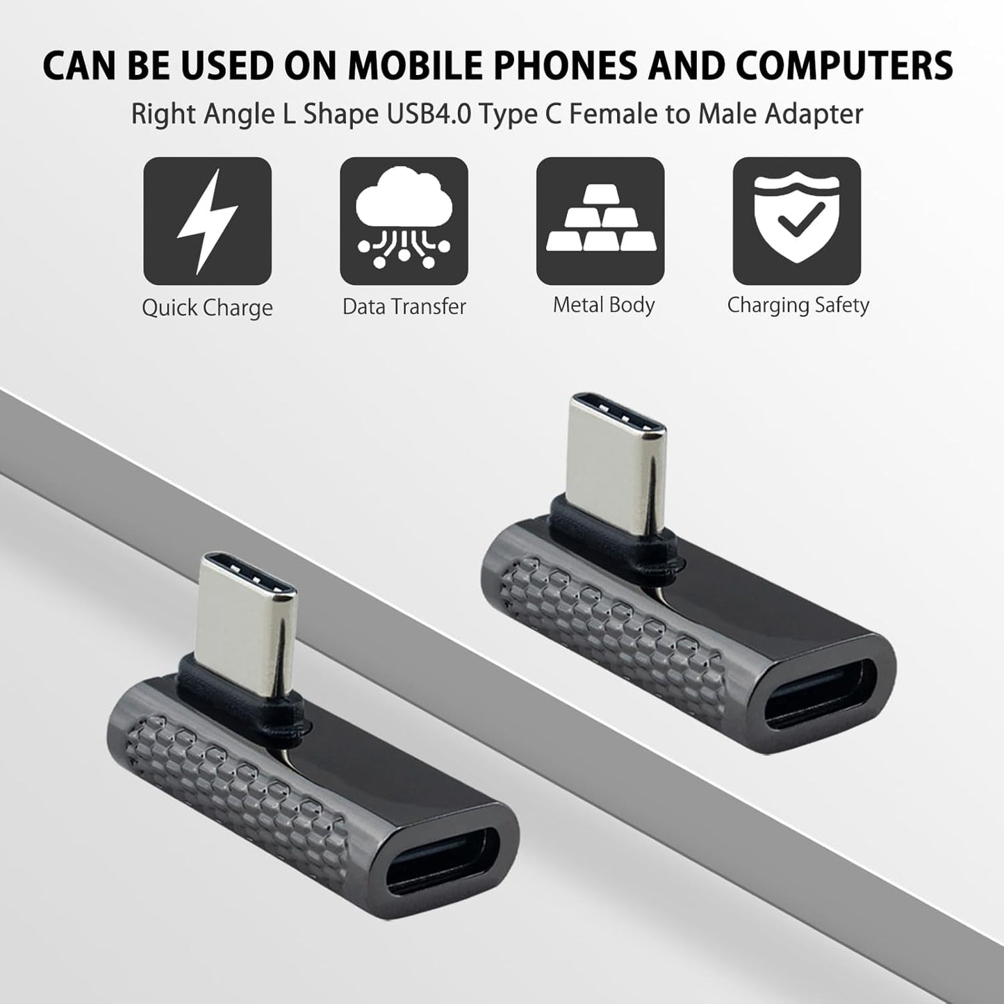2PCS USB C Adapters,Right Angle USB3.1 C Male to Female Adapters Support 20Gbps Data Transfer 100W PD Fast Charging for MacBook Pro,iPad Pro,Nintendo Switch,Steam Deck