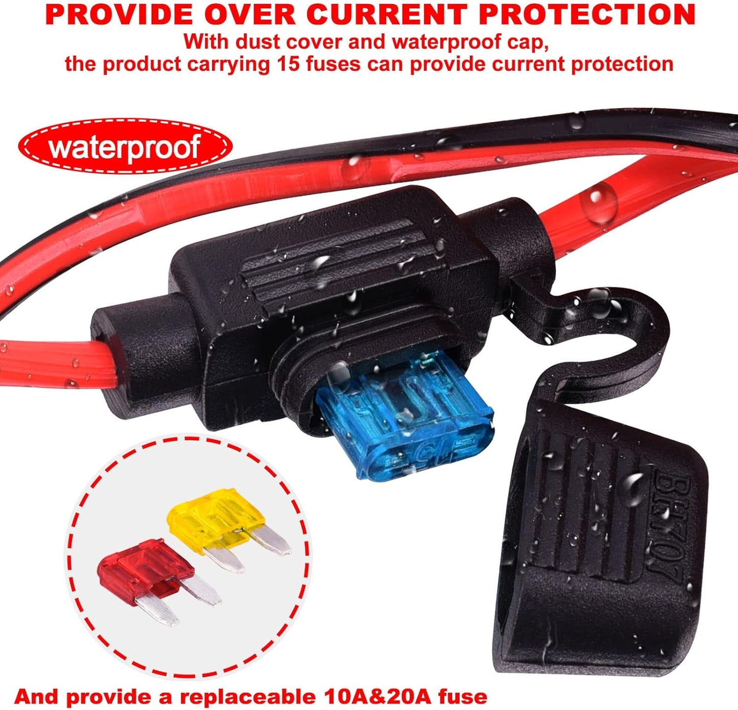 3M/10FT 12V-24V Car Cigarette Lighter Extension Cable, 16AWG Heavy Duty Car Cigarette Lighter Socket to Battery Clips Extension Cable Built-in 15A Fuse for Car,Tractor,Boat,Tire Inflator