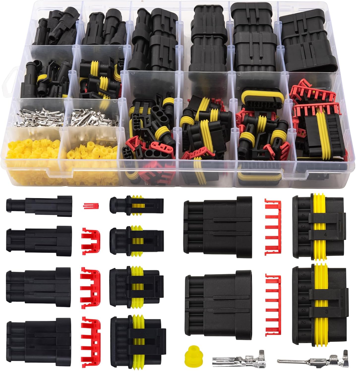 708PCS Car Waterproof Electrical Connectors, 1/2/3/4/5/6 Pin Waterproof Wire Connectors Kit, Automotive Electrical Terminal Plugs and Connectors for Motorcycle, Scooter, Car, Truck, Boats