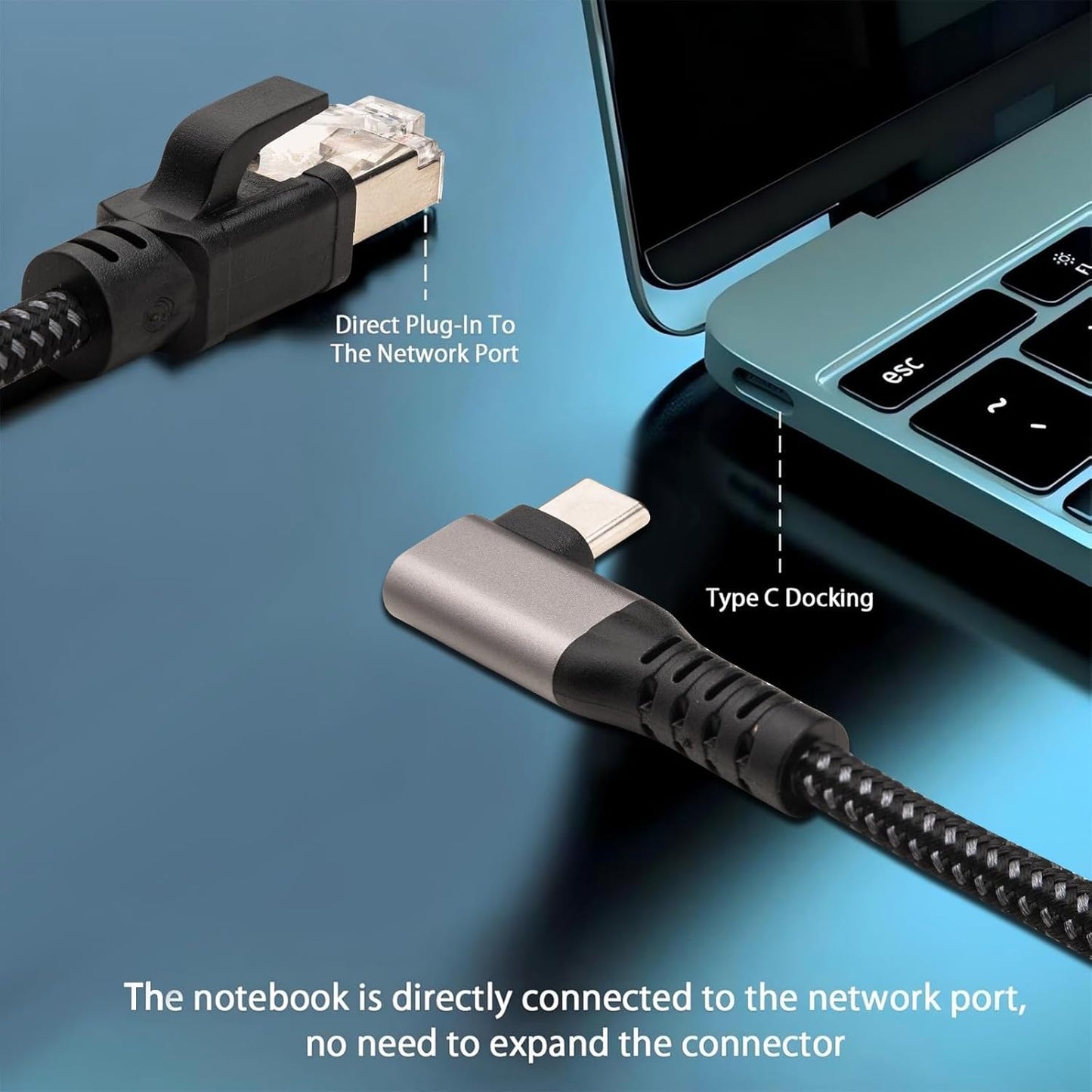 1.2M/3.94FT 1000M Right Angle USB C to RJ45 Ethernet Cable, Type C to Gigabit Ethernet LAN Cable, No Delay for iPhone 16/15 Series, MacBook Air/Pro, iPad, Galaxy, Switch, Laptop, PC, Desktop