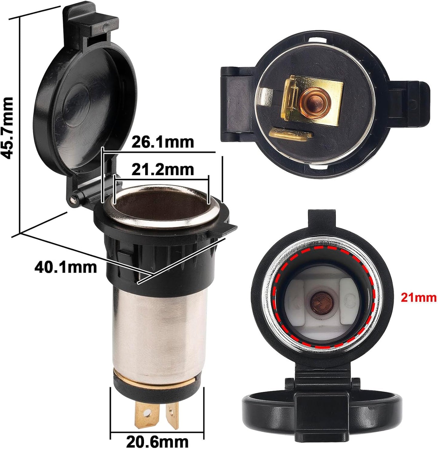 12V Cigarette Lighter Socket Waterproof Marine Grade 12V Female Socket Plug Outlet Car Cigarette Lighter Dust Plug for DC 12V-24V Marine Boat Motorcycle,Riding Mower, Tractor