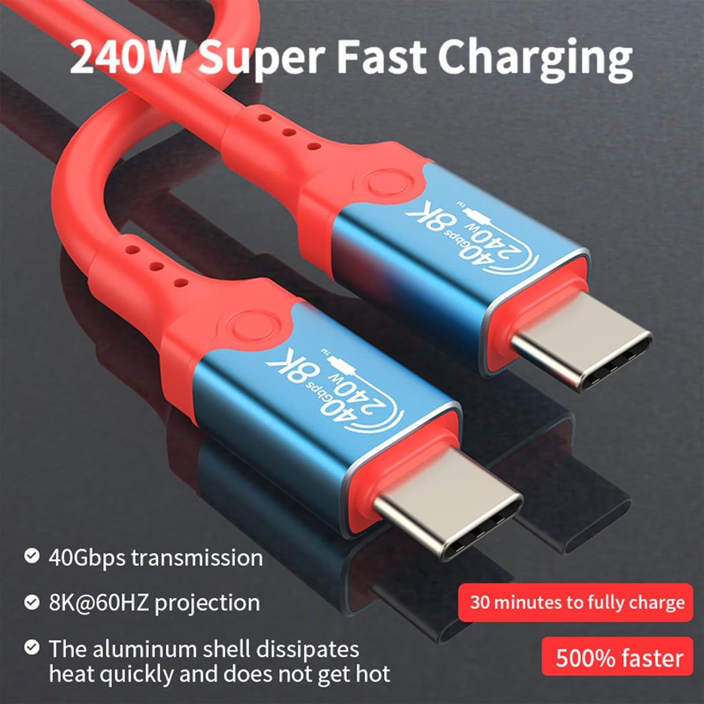 1M/3.28FT 240W USB4 Fast Charging Cable, 40Gbps USB Type C Male to Male Extension Cable, 8K@60Hz HD Display for iphone 15 Series,Samsung Galaxy,Macbook Air/Pro,Power Bank,Laptop