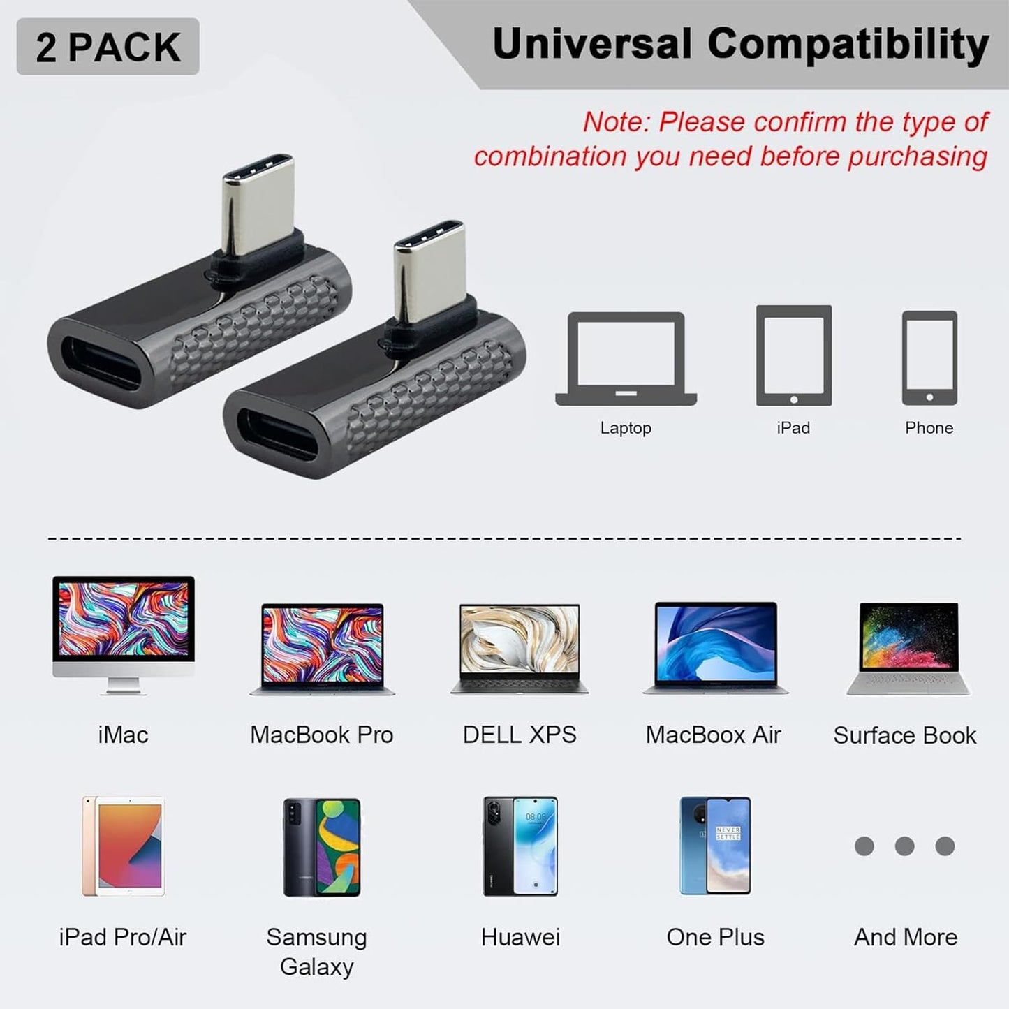 2PCS USB C Adapters,Right Angle USB3.1 C Male to Female Adapters Support 20Gbps Data Transfer 100W PD Fast Charging for MacBook Pro,iPad Pro,Nintendo Switch,Steam Deck
