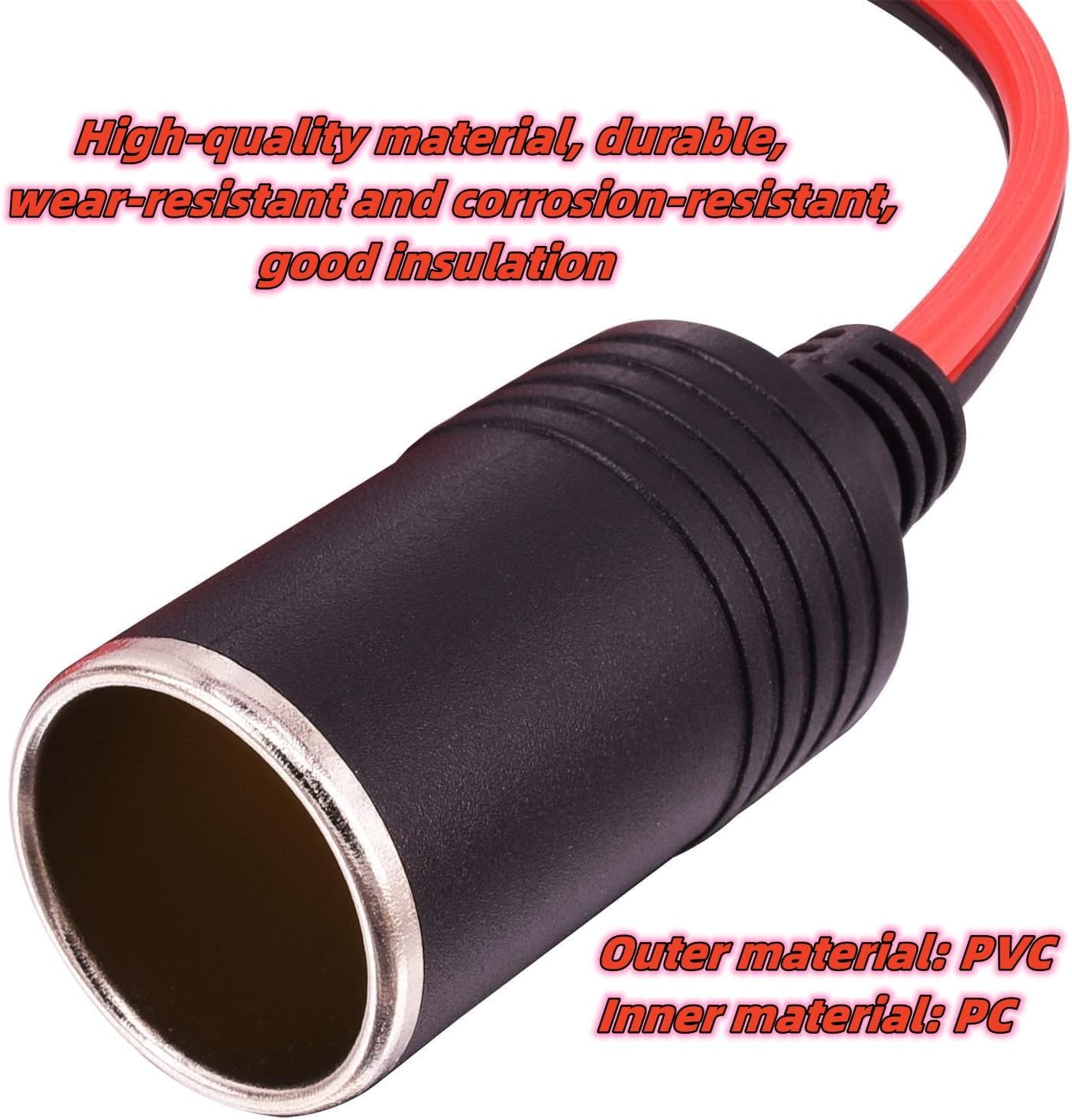 1.2M/3.94FT 12V-24V Car Cigarette Lighter Extension Cable 16AWG Car Cigarette Lighter Socket to O Ring Terminals Extension Cord with 15A Fuse for Car, Tractor,Boat,Tire Inflator