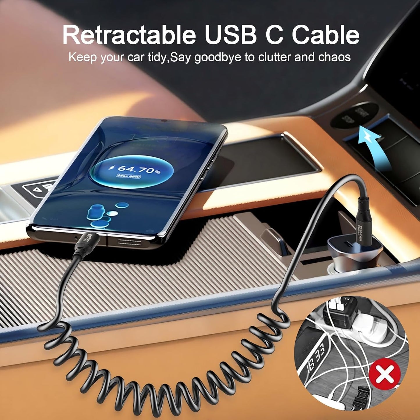 2 Pack Coiled USB C to USB C Cable, 20Gbps Data Transfer 0.5M-1.8M Retractable Extende USB C Cable,100W PD Fast Charging and 8K Display for iPhone 16/15, Macbook, iPad, Galaxy S24