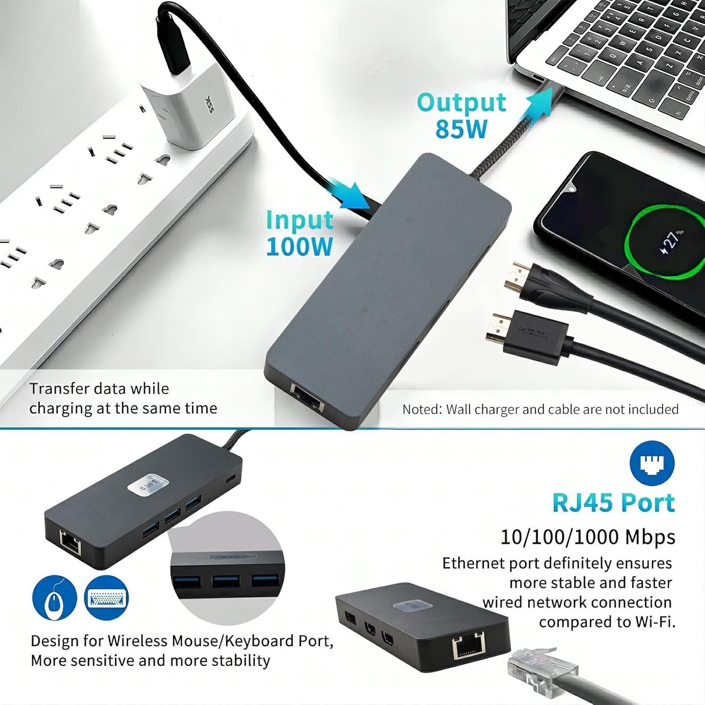 USB C Laptop Dock 8 in 1 USB C Docking Station Dual Monitor with【2 * 4K HDMI+1G RJ45 Ethernet+3*USB3.0 A+DP Port+PD100W Charging Port】for MacBook,iPad,Lenovo,Surface,XPS, ThinkPad and More