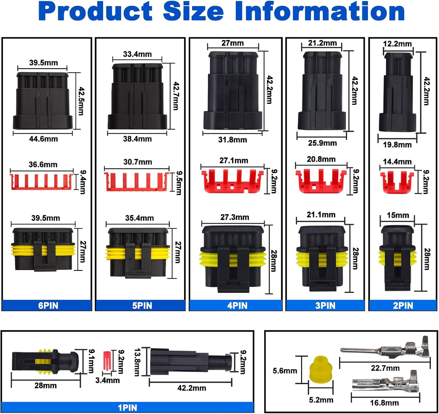 708PCS Car Waterproof Electrical Connectors, 1/2/3/4/5/6 Pin Waterproof Wire Connectors Kit, Automotive Electrical Terminal Plugs and Connectors for Motorcycle, Scooter, Car, Truck, Boats