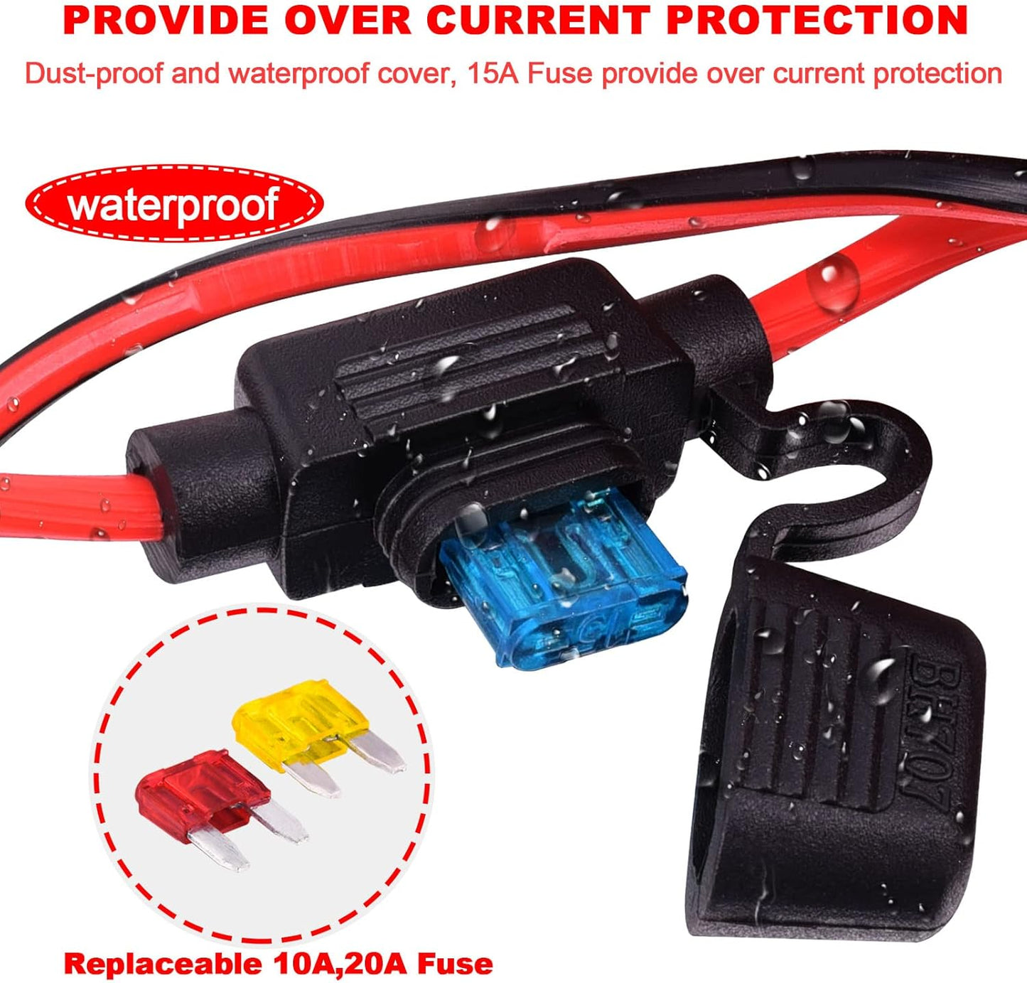 1.2M/3.94FT 12V-24V Car Cigarette Lighter Extension Cable 16AWG Car Cigarette Lighter Socket to O Ring Terminals Extension Cord with 15A Fuse for Car, Tractor,Boat,Tire Inflator