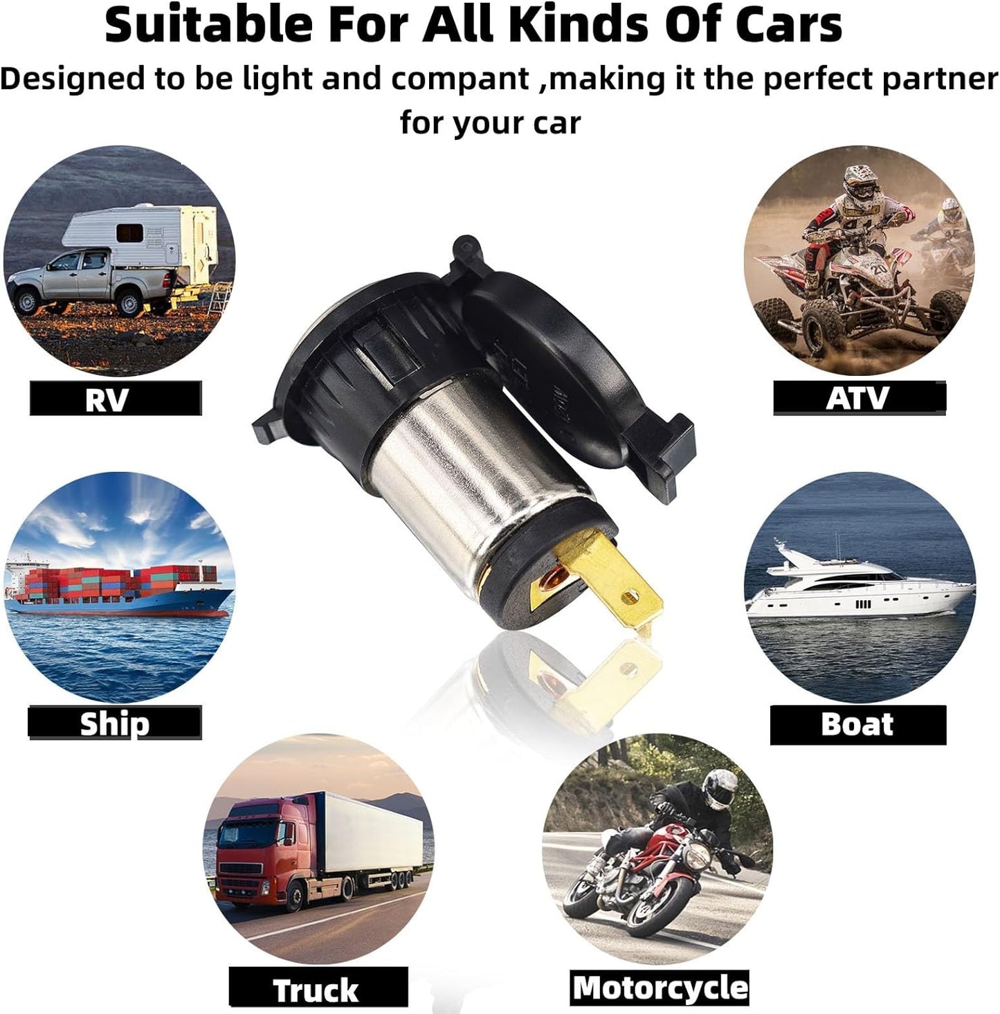 12V Cigarette Lighter Socket Waterproof Marine Grade 12V Female Socket Plug Outlet Car Cigarette Lighter Dust Plug for DC 12V-24V Marine Boat Motorcycle,Riding Mower, Tractor