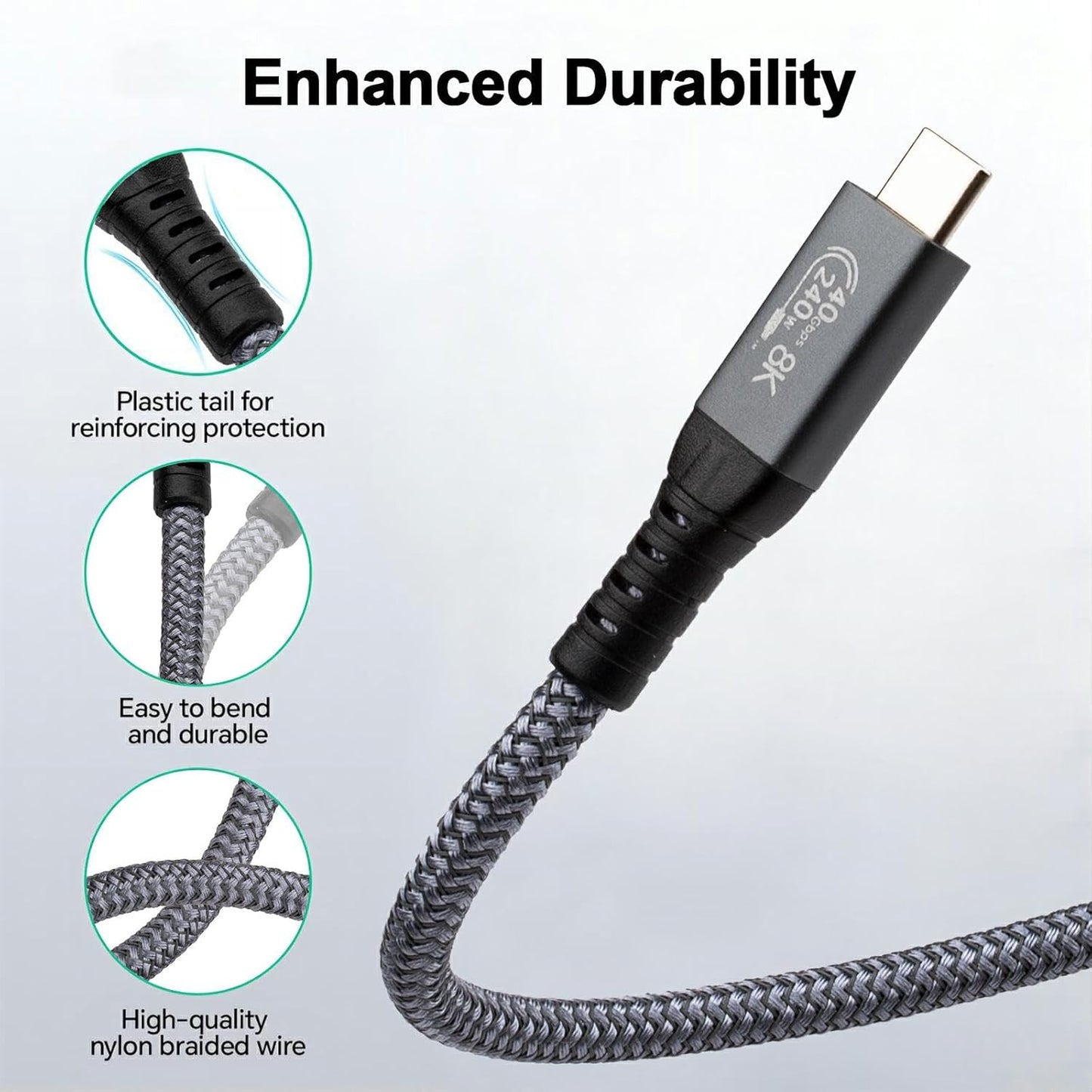 2M/6.8FT 240W USB4 Fast Charging Cable, 40Gbps USB Type C Male to Male Extension Cable, 8K@60Hz HD Display for iphone 15 Series,Samsung Galaxy,Macbook Air/Pro,Power Bank,Laptop