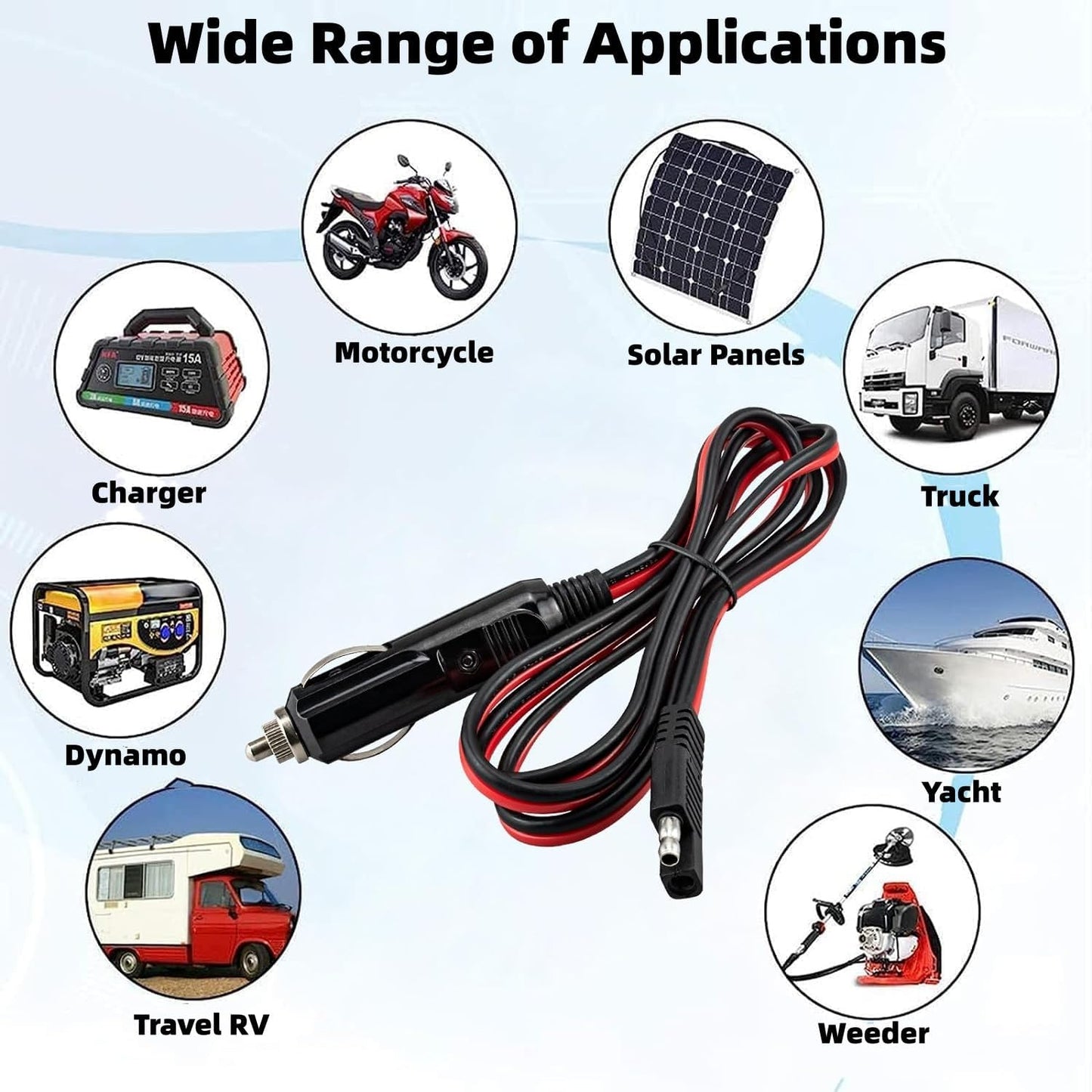 1.2M/3.94FT 12V-24V SAE to Cigarette Lighter Plug Cable 16AWG Cigarette Lighter Male to SAE 2 Pin Quick Release Plug Adapter Extension Cable for Motorcycle, Car, Tractor,Boat,Solar Panel