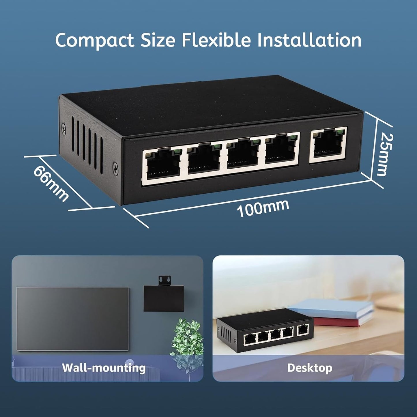 100M Desktop/Wall Mount PoE Extender, 1 to 4 PoE Extender with 10/100Mbps Speed, IEEE 802.3af/at PoE+ Standard, 1 In 4 Out 100M/328FT Signal Extende POE Repeater for PoE Camera/PoE Device