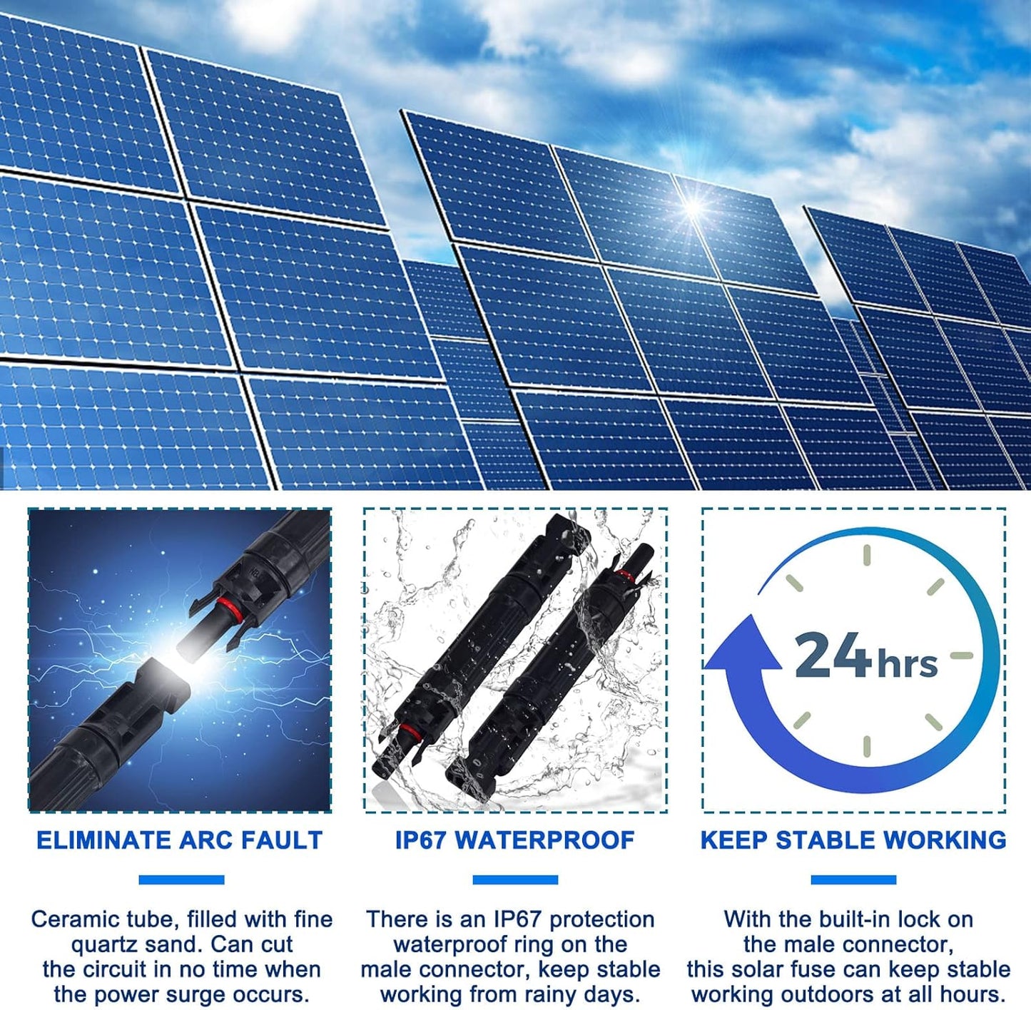 20A Solar Fuse Holder Inline with Male and Female Connector for Solar Panel and Solar Controller, Waterproof Solar Fuse Connector, Solar Surge Protection Device 5pcs