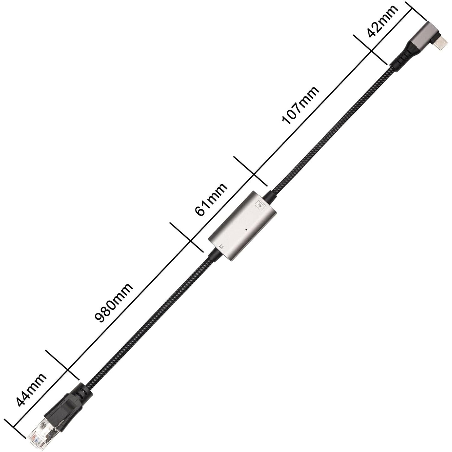 1.2M/3.94FT 1000M Right Angle USB C to RJ45 Ethernet Cable, Type C to Gigabit Ethernet LAN Cable, No Delay for iPhone 16/15 Series, MacBook Air/Pro, iPad, Galaxy, Switch, Laptop, PC, Desktop
