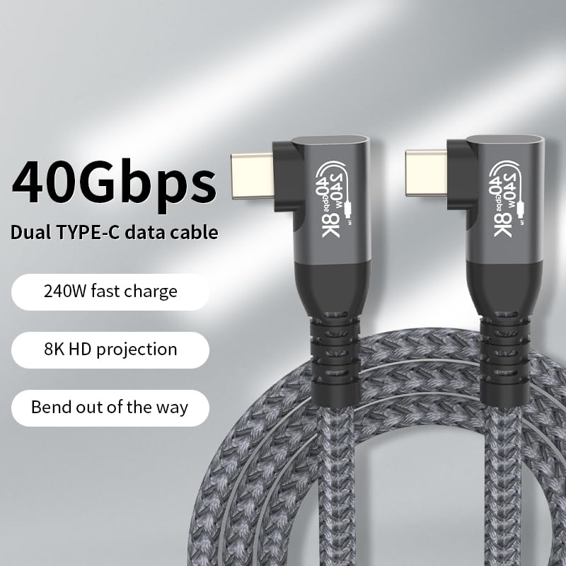 0.2M+0.3M 240W USB4 Cable, 40Gbps USB4 Gen3 Right Angle Male to Male+Male to Female Cable, 48V/5A Safe Charging 8K@60Hz HD Display for Macbook,iPhone 15 Series, Power Bank,Laptop,Switch