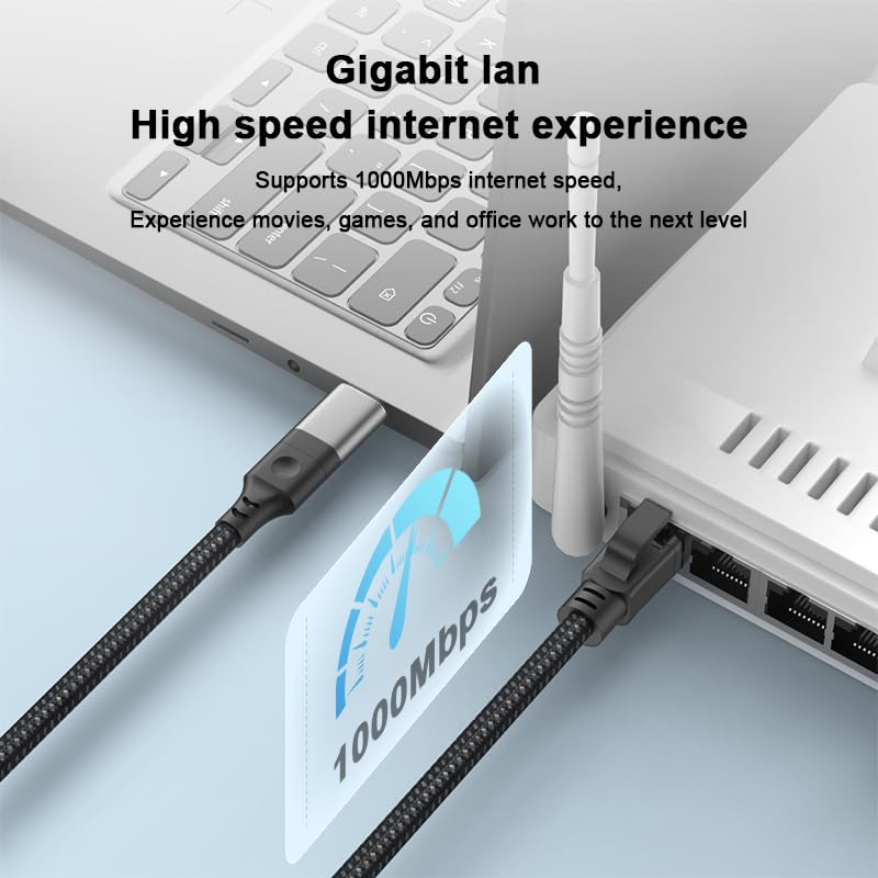 3M/9.84FT 1000M USB A+USB C to RJ45 Ethernet Cable, 2 in 1 USB C to Gigabit Ethernet LAN Cable, No Delay for iPhone 16/15 Series, MacBook Air/Pro, iPad, Galaxy, Switch, Laptop, PC, Desktop