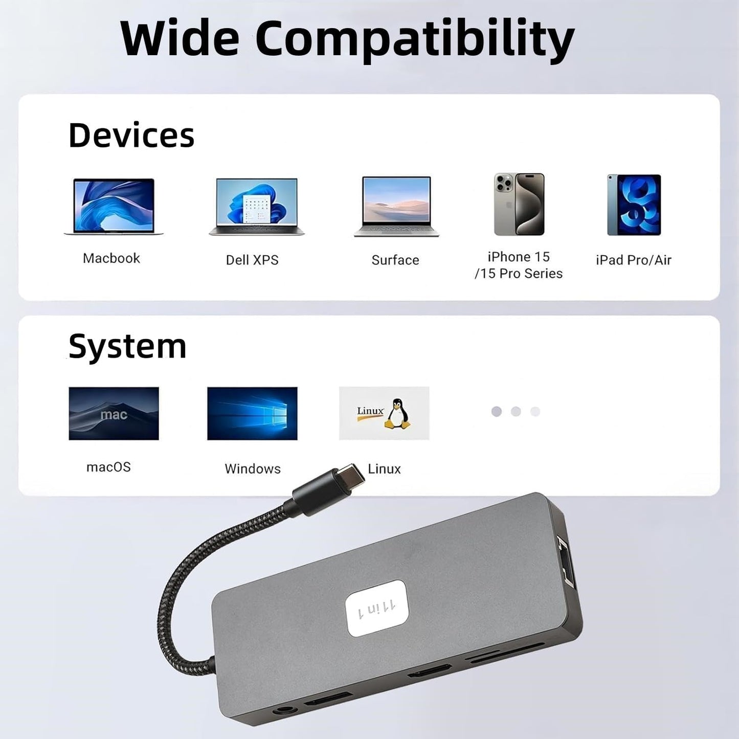 11 in 1 USB C Docking Station 3 Monitor Multiport Docking Station with【DP+VGA+4K HDMI+1G Ethernet+3*USB3.2 A+SD/TF+3.5mm Headphone Port+PD100W】for MacBook, iPad, Lenovo,Surface, XPS,ThinkPad