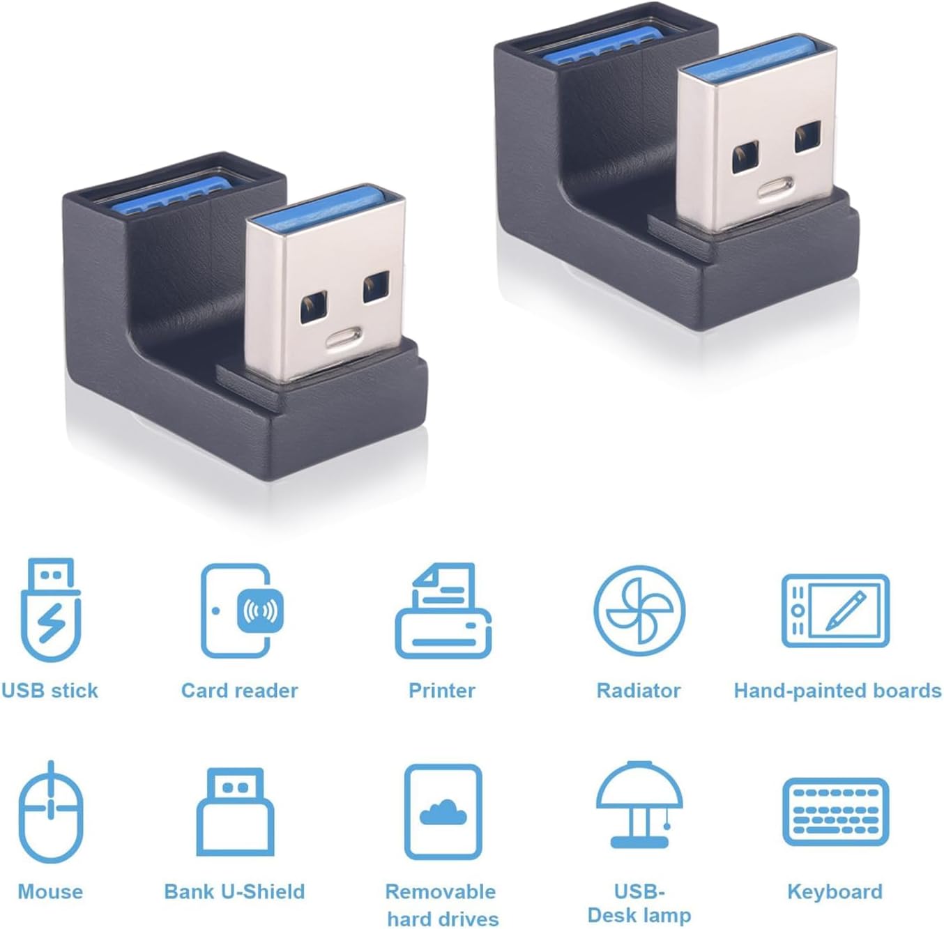 2 Pack USB A Adapter, 10Gbps 180 Degree U-Shape USB3.1 Gen2 A Male to A Female Expansion Adapter, 5V/3A Safe Charging and Portable for Laptop,Phones,Keyboard,Mouse,Hard Drive and More