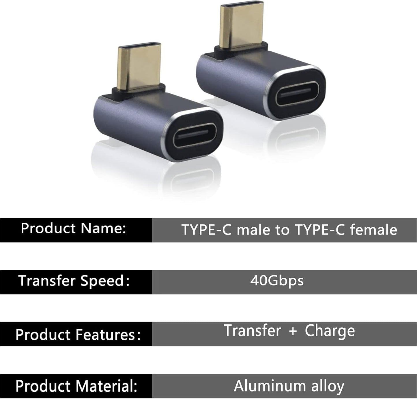 2 Pack 40Gbps USB4 Adapter, 100W Right Angle L Shape USB C Male to C Female Extende Adapter,Support 8K@60Hz Video Display for Thunderbolt 4/3, MacBook,Laptop,Phone and More