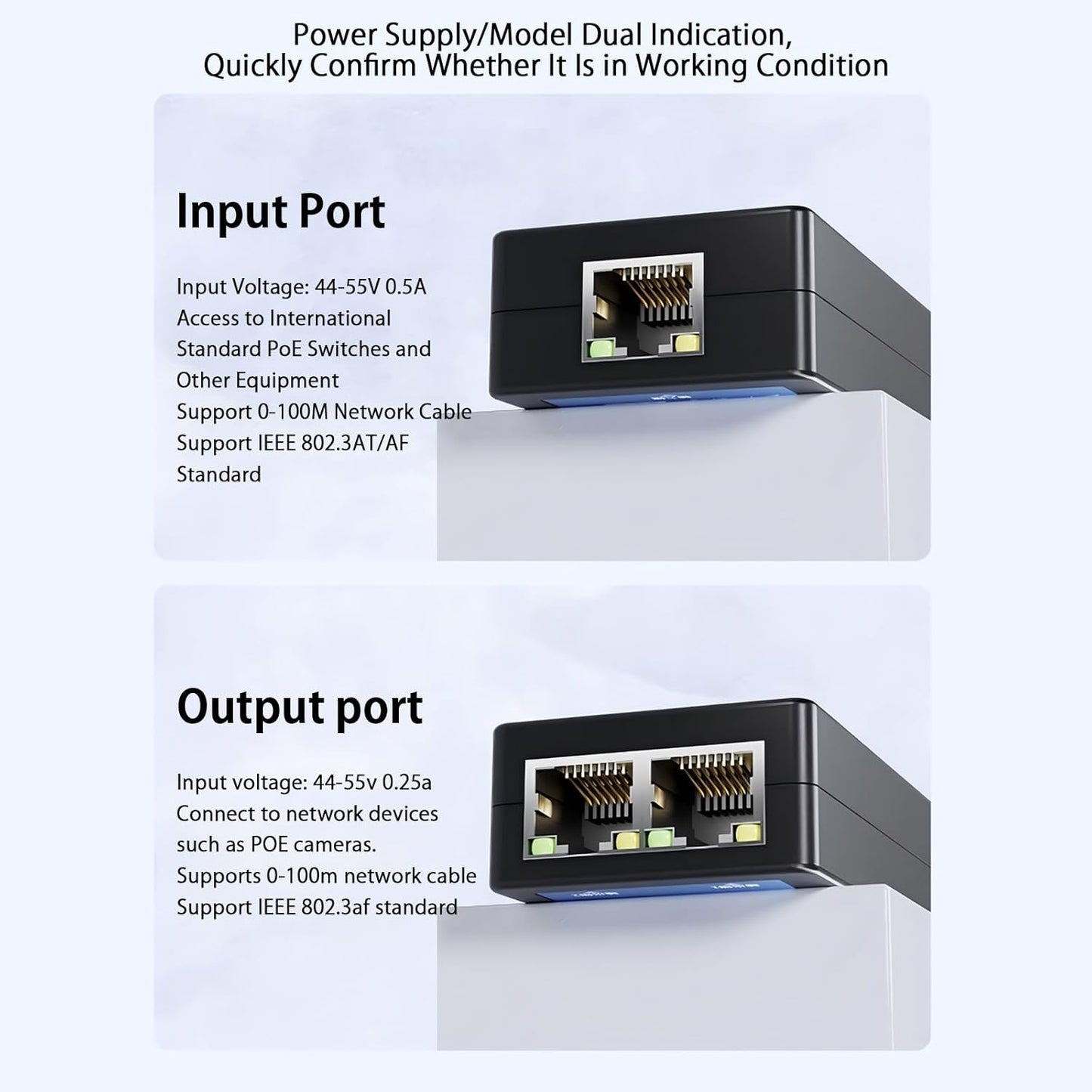 100M Desktop/Wall Mount PoE Extender, 1 to 2 PoE Extender with 10/100Mbps Speed, IEEE 802.3af/at PoE+ Standard, 1 In 2 Out 100M/328FT Signal Extende POE Repeater for PoE Camera/PoE Device