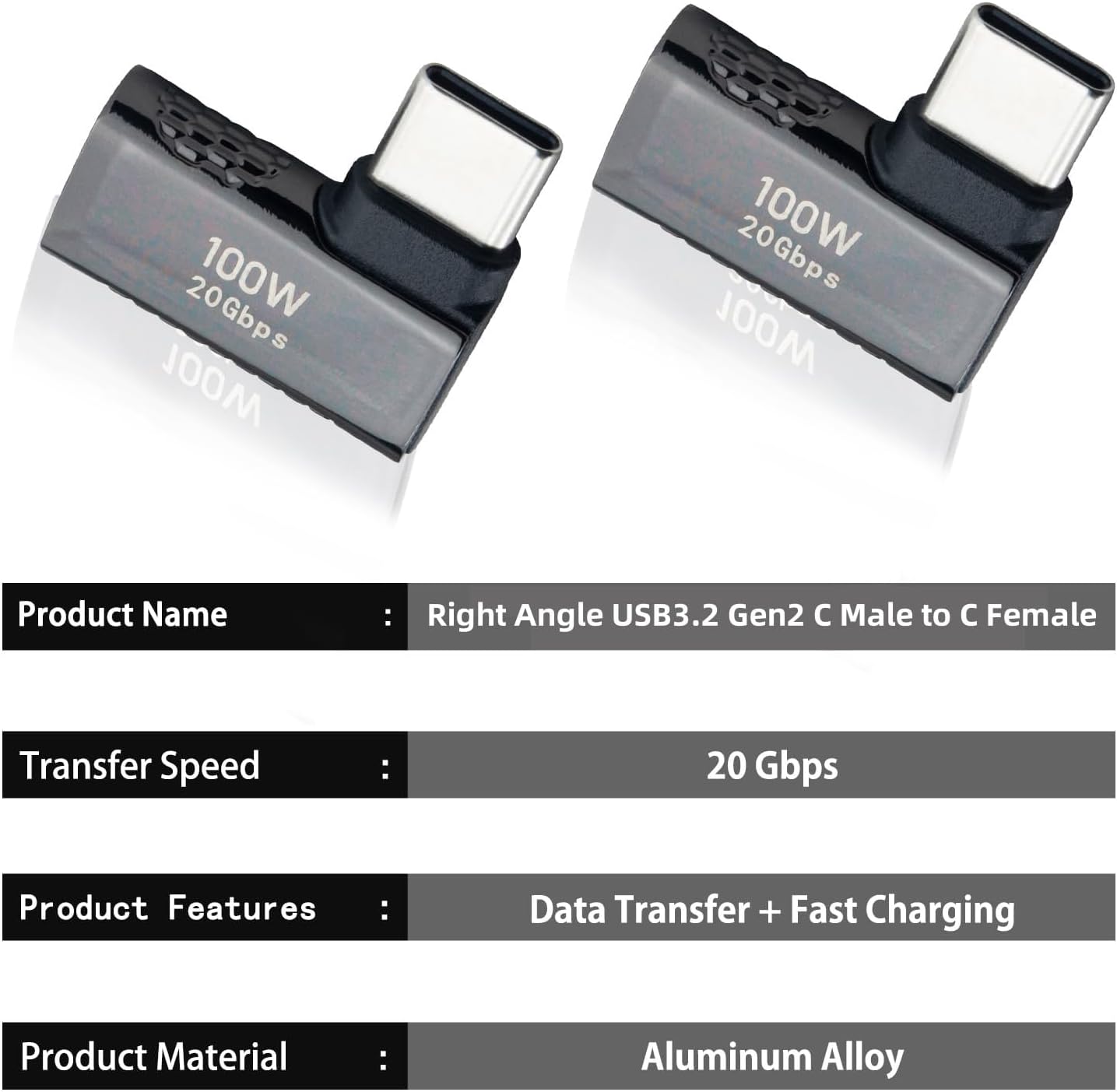 2 Pack 90 Degree USB C Adapter, 20Gbps Right Angle USB3.2 Gen2 C Male to C Female Adapter,100W Fast Charging And 8K Video Display for Thunderbolt 4/3, MacBook,Laptop,Steam Deck and More