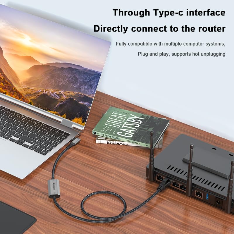 1.2M/3.94FT 1000M Right Angle USB C to RJ45 Ethernet Cable, Type C to Gigabit Ethernet LAN Cable, No Delay for iPhone 16/15 Series, MacBook Air/Pro, iPad, Galaxy, Switch, Laptop, PC, Desktop