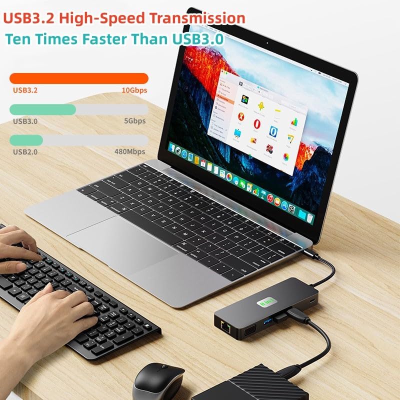 11 in 1 USB C Docking Station 3 Monitor Multiport Docking Station with【DP+VGA+4K HDMI+1G Ethernet+3*USB3.2 A+SD/TF+3.5mm Headphone Port+PD100W】for MacBook, iPad, Lenovo,Surface, XPS,ThinkPad