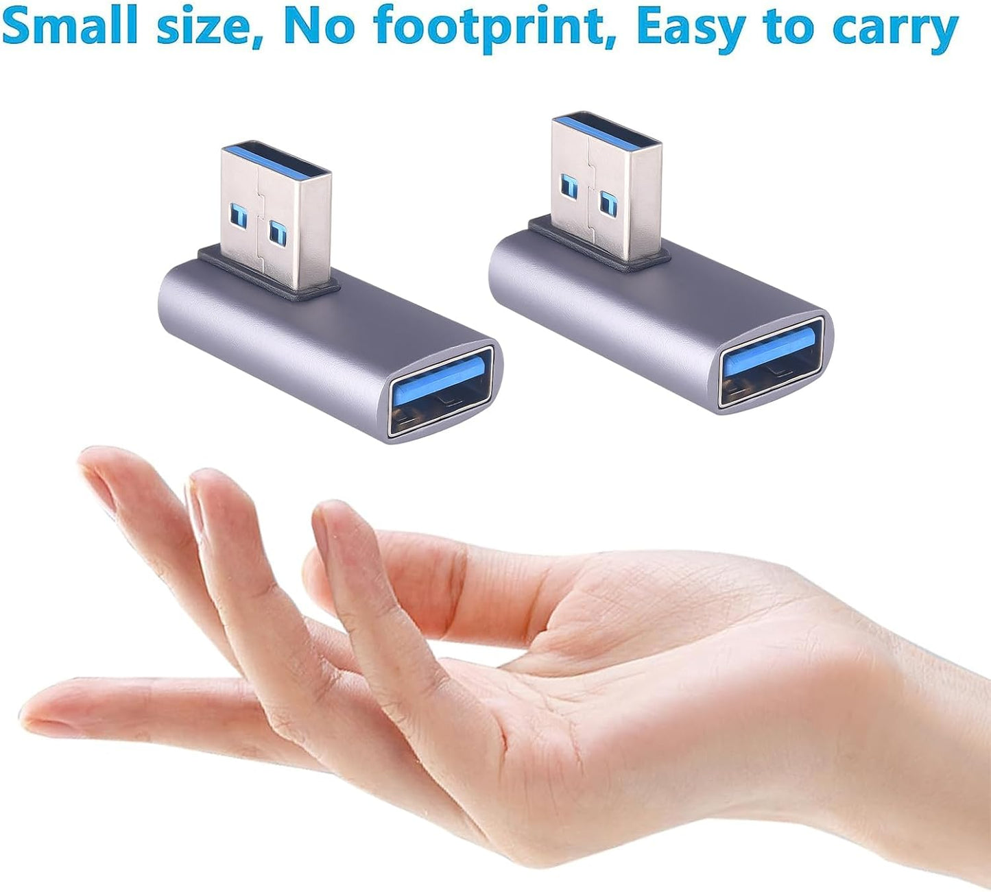 2 Pack USB A Adapter, 10Gbps 90 Degree Right Angle USB3.1 Gen2 A Male to A Female Adapter, 5V/3A Safe Charging and Portable for Hard Drive,Mouse,Keyboard,Laptop,Phones and More