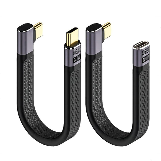 2×13CM 240W USB4.0 Short Cable, 40Gbps Right Angle USB C (Male to Male+Male to Female) Cable, 48V/5A Charging Power 8K@60Hz HD Display for iPhone 15 Series,Macbook,Power Bank,Laptop,Switch