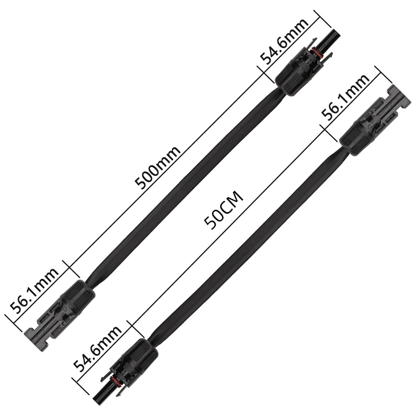 2Pair Solar Cable Feedthrough 50cm Copper Flat Connection Cable for PV Panels Balcony Window Installation 2mm² 4mm² 6mm²