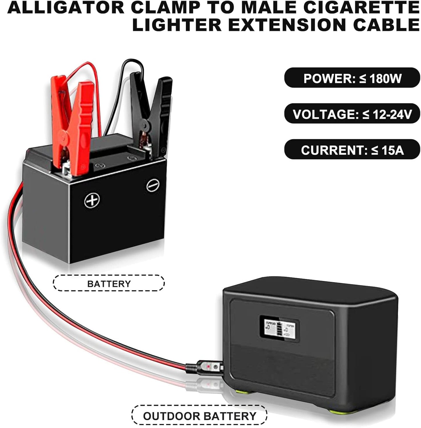 3M/10FT 12V-24V Car Cigarette Lighter Extension Cable, 16AWG Heavy Duty Car Cigarette Lighter Male Plug To Battery Clips Extension Cable Built-in 15A Fuse for Car,Tractor,Boat,Tire Inflator