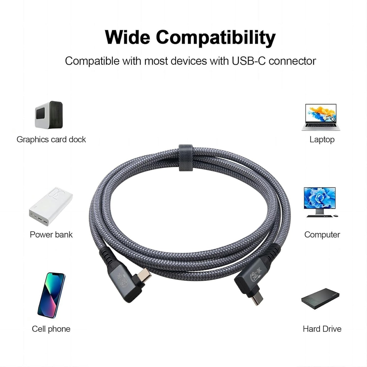 1.5M/4.92Ft 240W USB4 Extension Cable, 40Gbps USB4 Gen3 Right Angle Male to Male Cable 48V/5A Safe Charging 8K@60Hz HD Display for iPhone 15 Series, Samsung Galaxy,Macbook, Power Bank,Laptop Visit the Leehitech Store