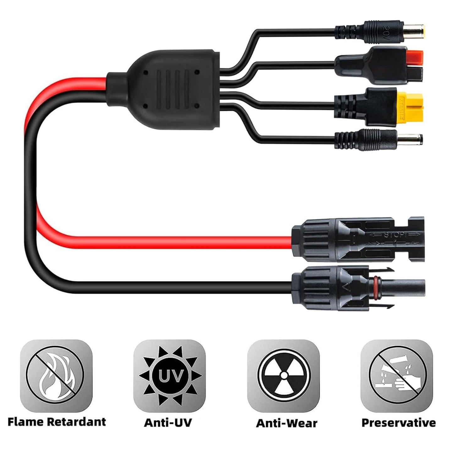 1M/3.28FT Solar Panel Cable,16AWG 4 in 1 Universal Solar Cable Connectors to Anderson XT60 DC7909 DC5521 Solar Charge Connector for Solar Panel, Portable Power Station, Solar Generator