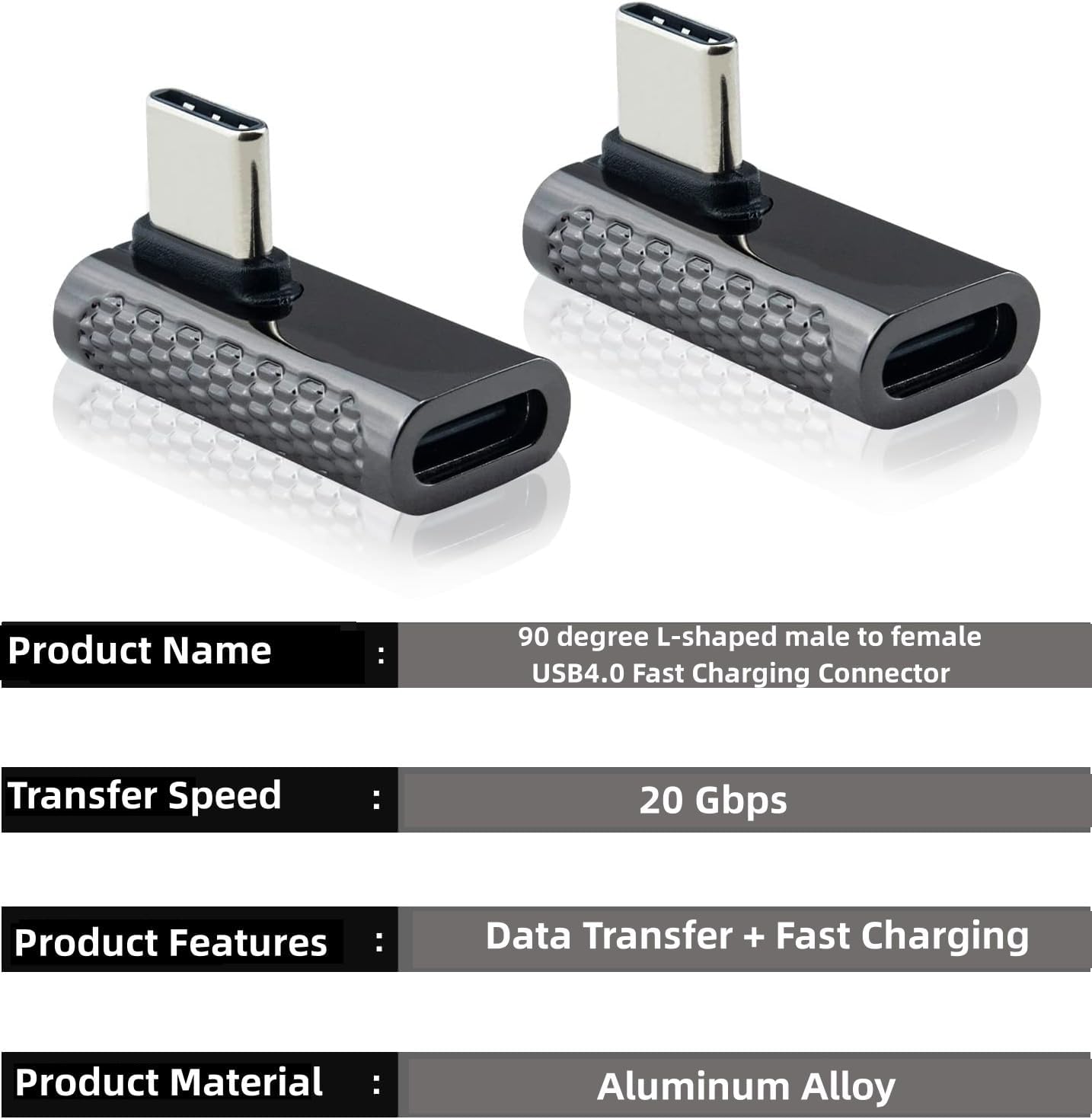 2PCS USB C Adapters，Right Angle USB3.1 C Male to Female Adapters Support 20Gbps Data Transfer 100W PD Fast Charging for MacBook Pro,iPad Pro,Nintendo Switch,Steam Deck