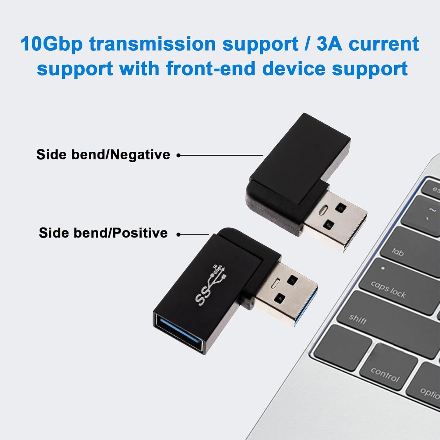 2 Pack USB A Adapter, (Left+Right) 10Gbps 90 Degree Right Angle USB3.2 Gen2 A Male to A Female Adapter, Safe Charging and Portable for Phones,Laptop,Mouse,Hard Drive,Keyboard and More