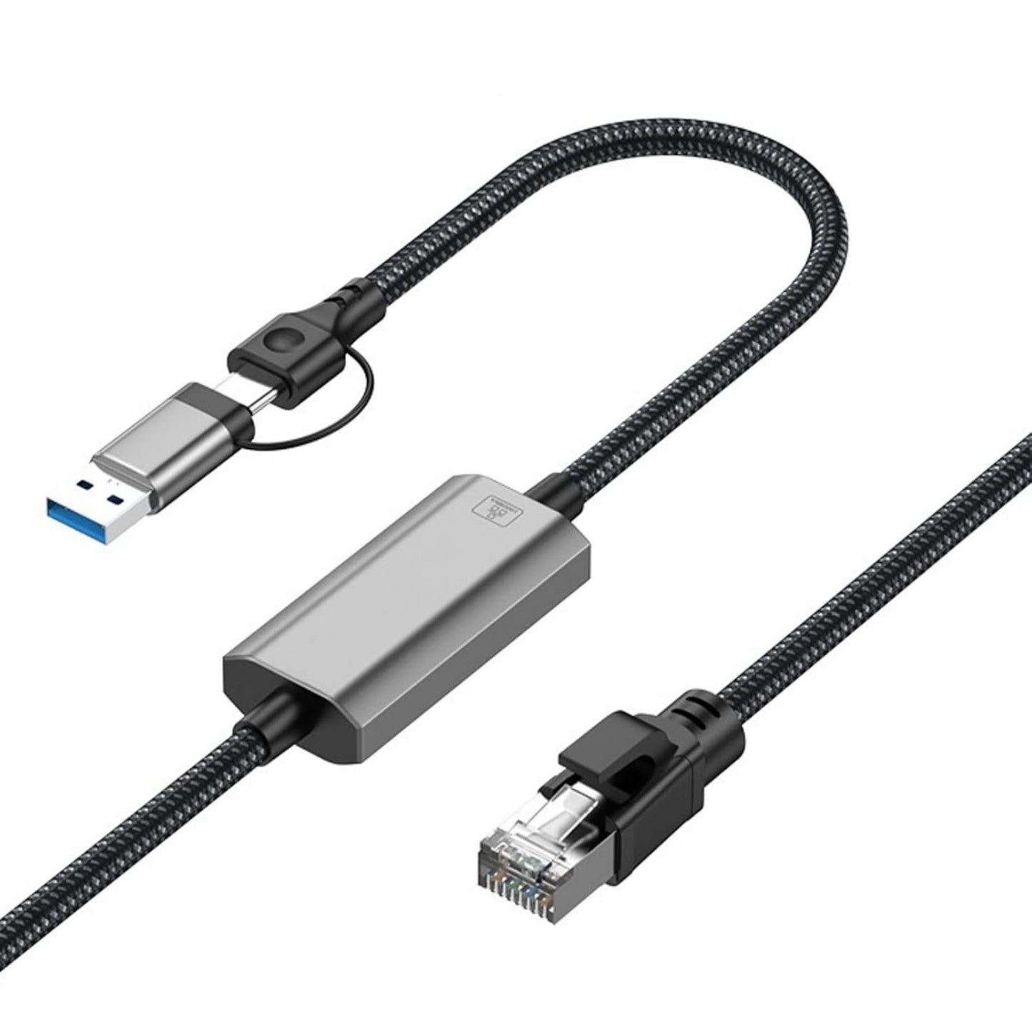 1.2M/3.94FT 1000M USB A+USB C to RJ45 Ethernet Cable, 2 in 1 USB C to Gigabit Ethernet LAN Cable, No Delay for iPhone 16/15 Series, MacBook Air/Pro, iPad, Galaxy, Switch, Laptop, PC, Desktop