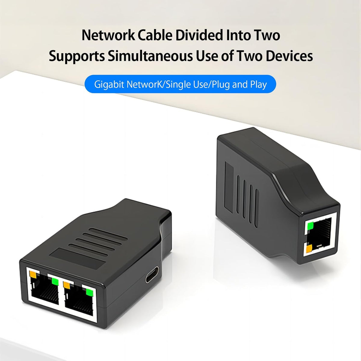 Gigabit RJ45 Network Splitter,1000Mbps 1 to 2 RJ45 Ethernet Splitter LAN Network Splitter for Computer,Hub,Switch,Router,ADSL,Set-top Box,Digital TV (with 1M Ethernet Cabel+0.5M USB Cable）