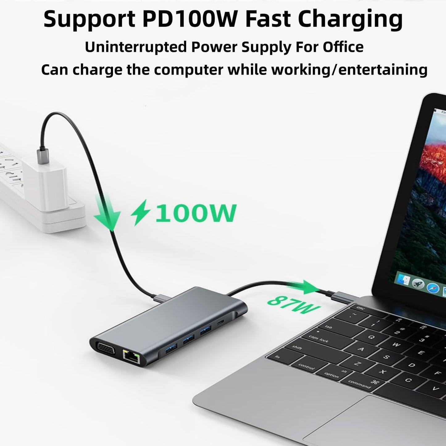 Dual Monitor Docking Station 11 in 1 USB C Laptop Docking Station with【4K HDMI+VGA+1G RJ45 Ethernet+USB3.0 A+3*USB2.0 A+SD/TF+PD100W+3.5mm Headphone Port】for MacBook, iPad, Lenovo, ThinkPad