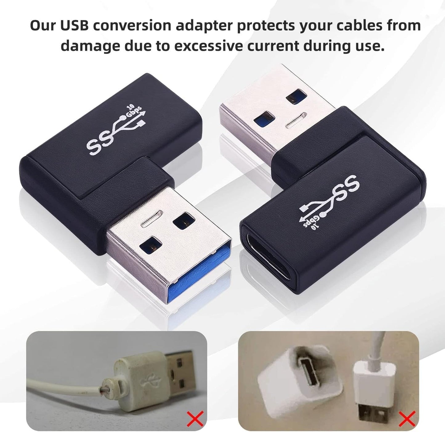 2 Pack USB A Adapter, 10Gbps 180 Degree U-Shape USB3.1 Gen2 A Male to A Female Expansion Adapter, 5V/3A Safe Charging and Portable for Laptop,Phones,Keyboard,Mouse,Hard Drive and More