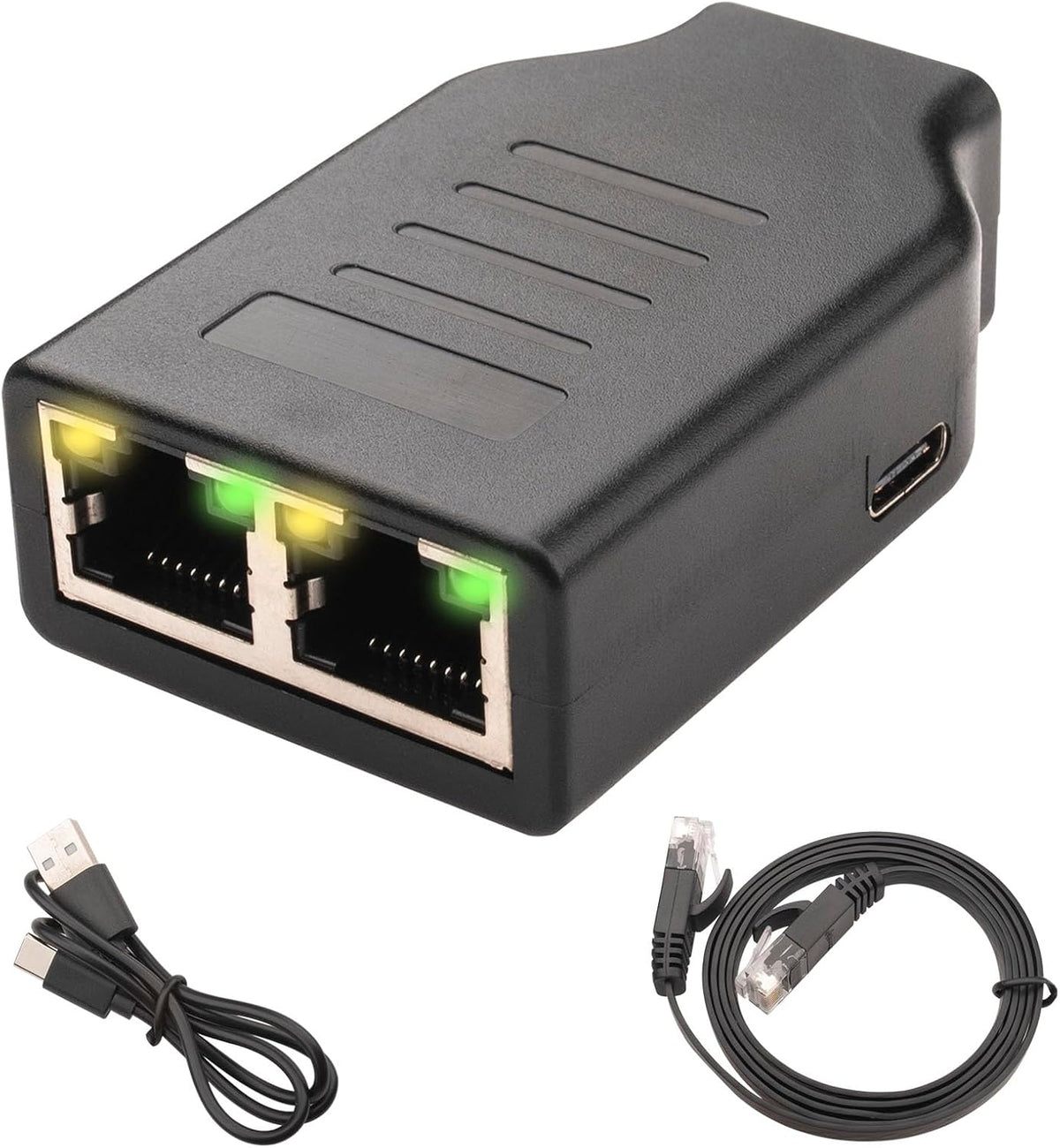 Gigabit RJ45 Network Splitter,1000Mbps 1 to 2 RJ45 Ethernet Splitter LAN Network Splitter for Computer,Hub,Switch,Router,ADSL,Set-top Box,Digital TV (with 1M Ethernet Cabel+0.5M USB Cable）