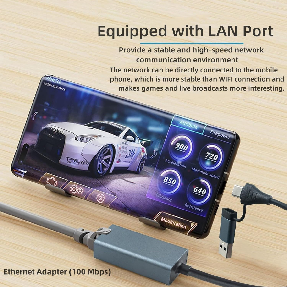 USB C to Ethernet Adapter,Aluminum USB C to RJ45 LAN 10/100Mbps Network Adapter with USB3.0 Adapter,Driver-free forMacBook Pro, iPhone 15 Series, Steam Deck, Switch and More