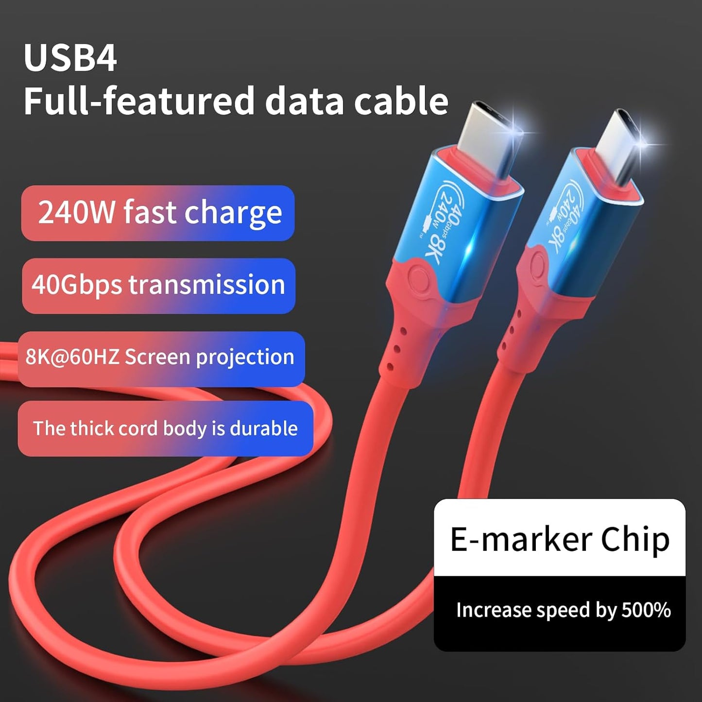 2Pack 0.3M 40Gbps USB4 Cable, 240W USB4 Gen3 Type-C Male to Male Fast Charging Short Cable, 8K@60Hz HD Display,48V/5A Safe Charging for iPhone 15/MacBook/iPad Air/Pro/Samsung Galaxy 24/23/22