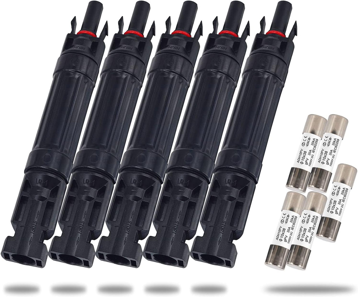 20A Solar Fuse Holder Inline with Male and Female Connector for Solar Panel and Solar Controller, Waterproof Solar Fuse Connector, Solar Surge Protection Device 5pcs